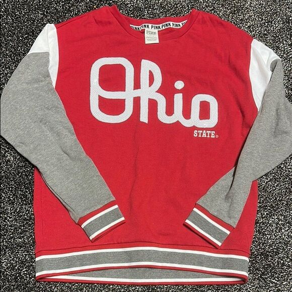 PINK Victorias Secret Red and Gray Crewneck Sweatshirt Ohio State Buckeyes S | P - Picture 1 of 5